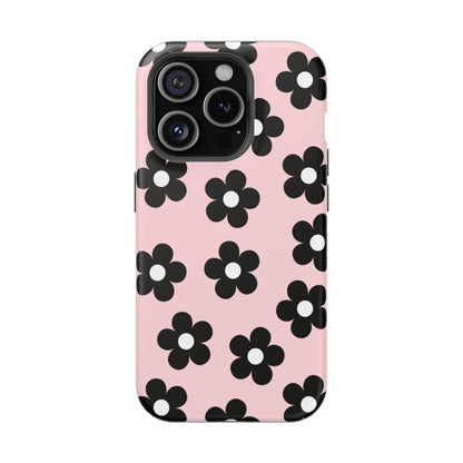 Pink & Black Retro Flowers iPhone Case