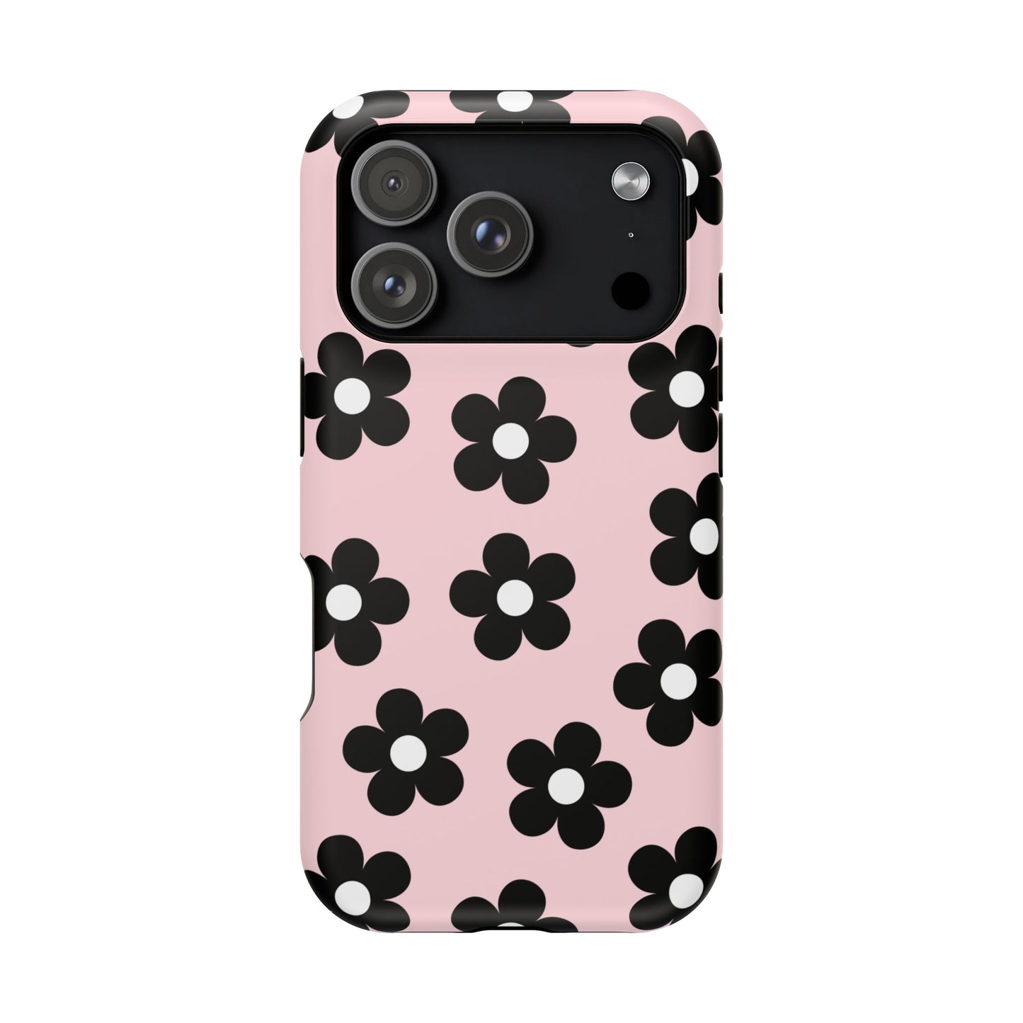 Pink & Black Retro Flowers iPhone Case