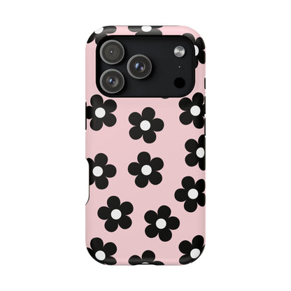 Pink & Black Retro Flowers iPhone Case