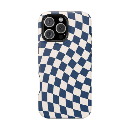 Navy & Beige Wavy Checkered iPhone Case
