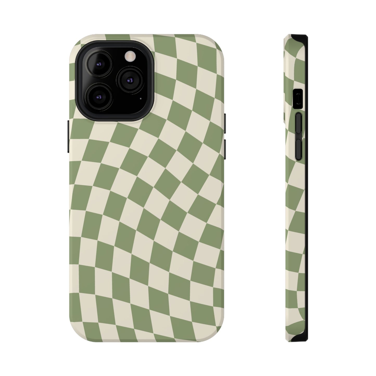 Green & Beige Wavy Checkered iPhone Case