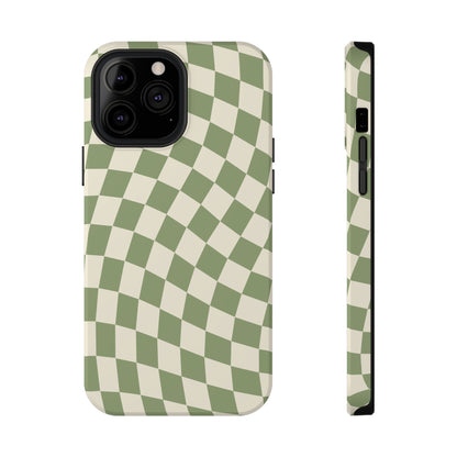 Green & Beige Wavy Checkered iPhone Case