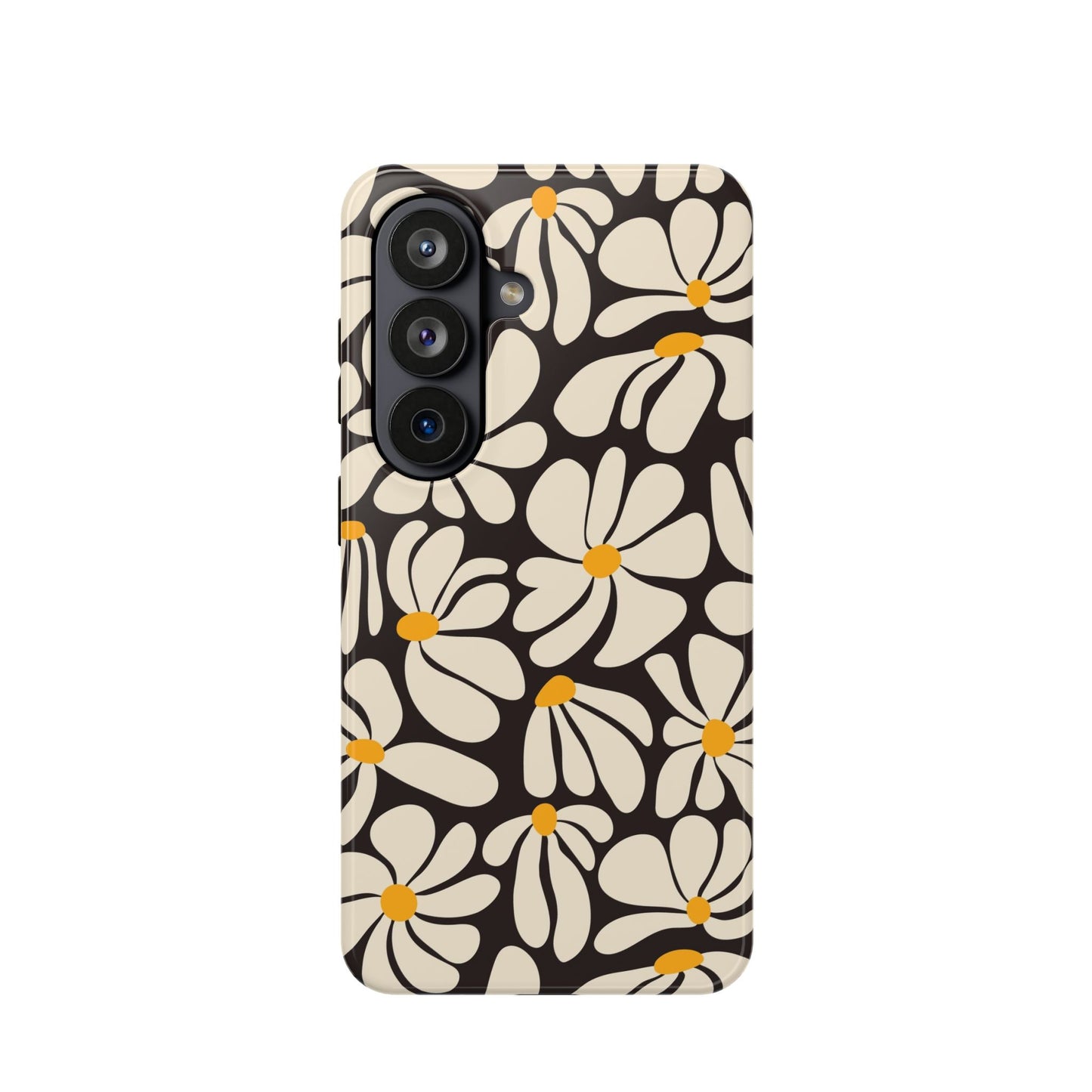 Black Retro Flowers Samsung Case
