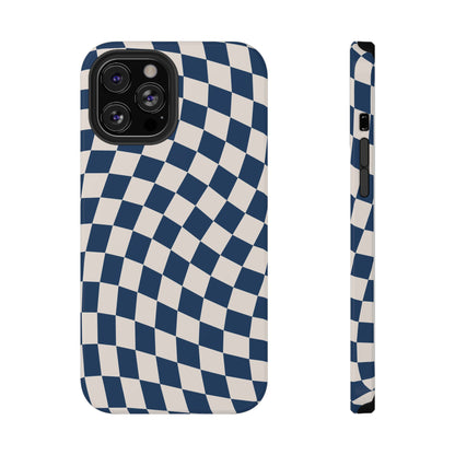 Navy & Beige Wavy Checkered iPhone Case