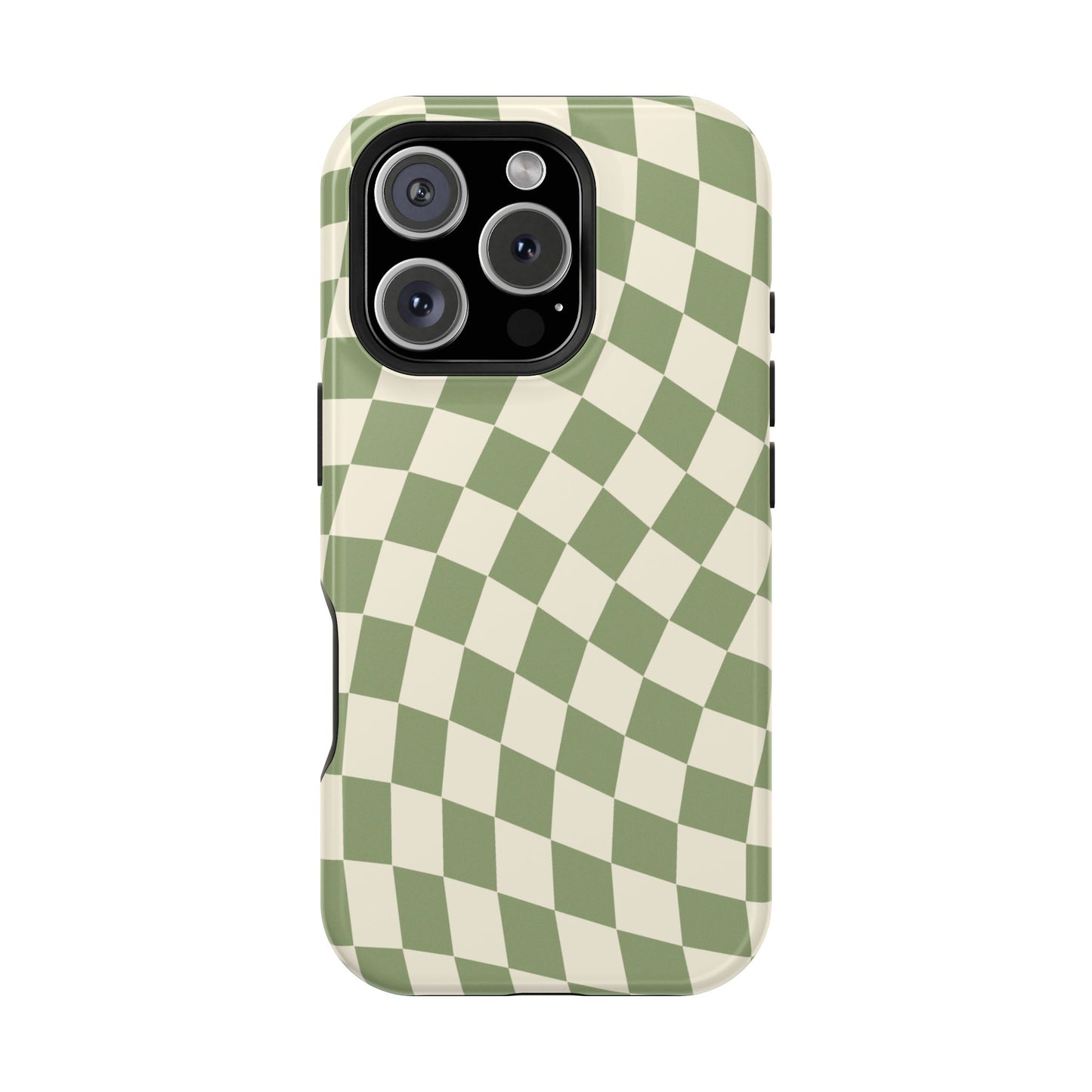 Green & Beige Wavy Checkered iPhone Case