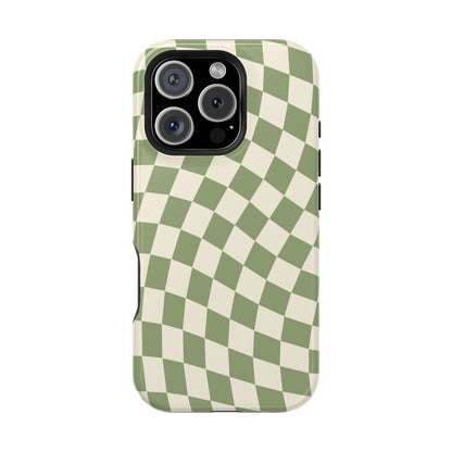Green & Beige Wavy Checkered iPhone Case