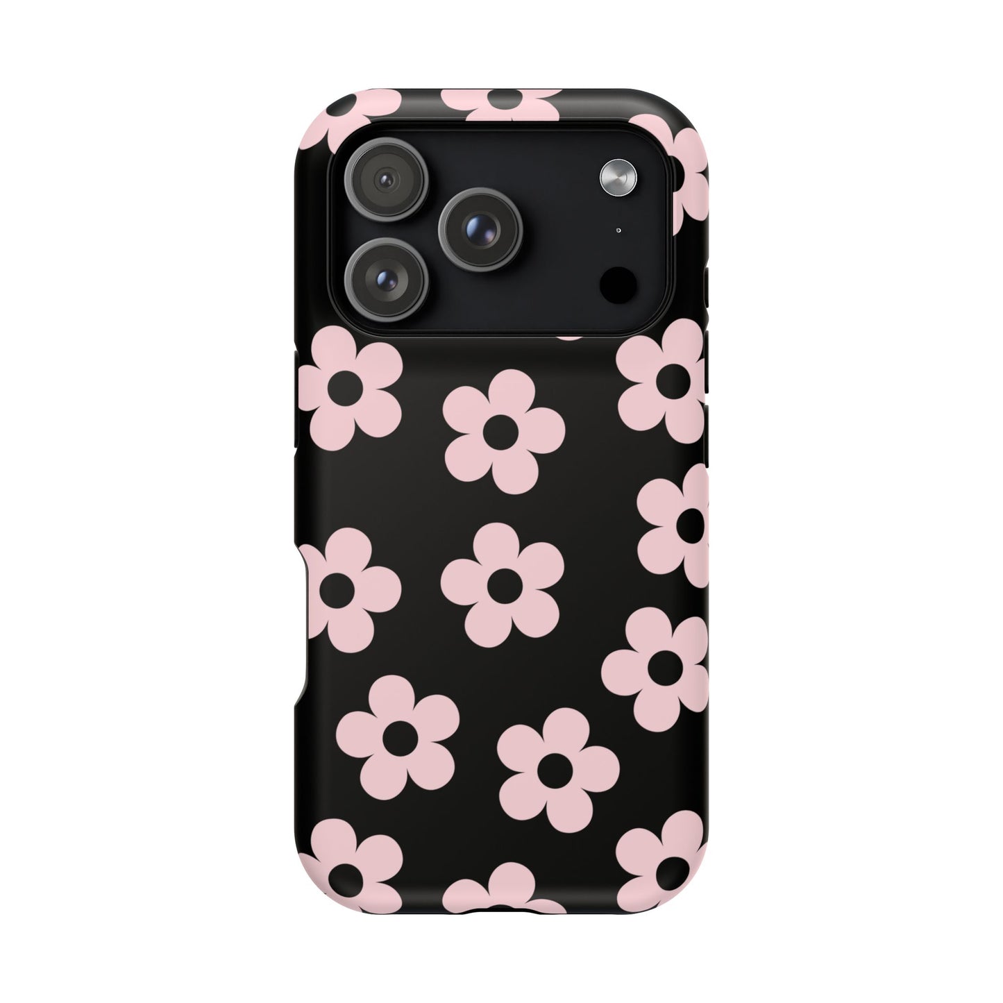 Black & Pink Retro Flowers iPhone Case