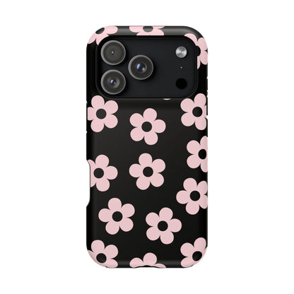 Black & Pink Retro Flowers iPhone Case