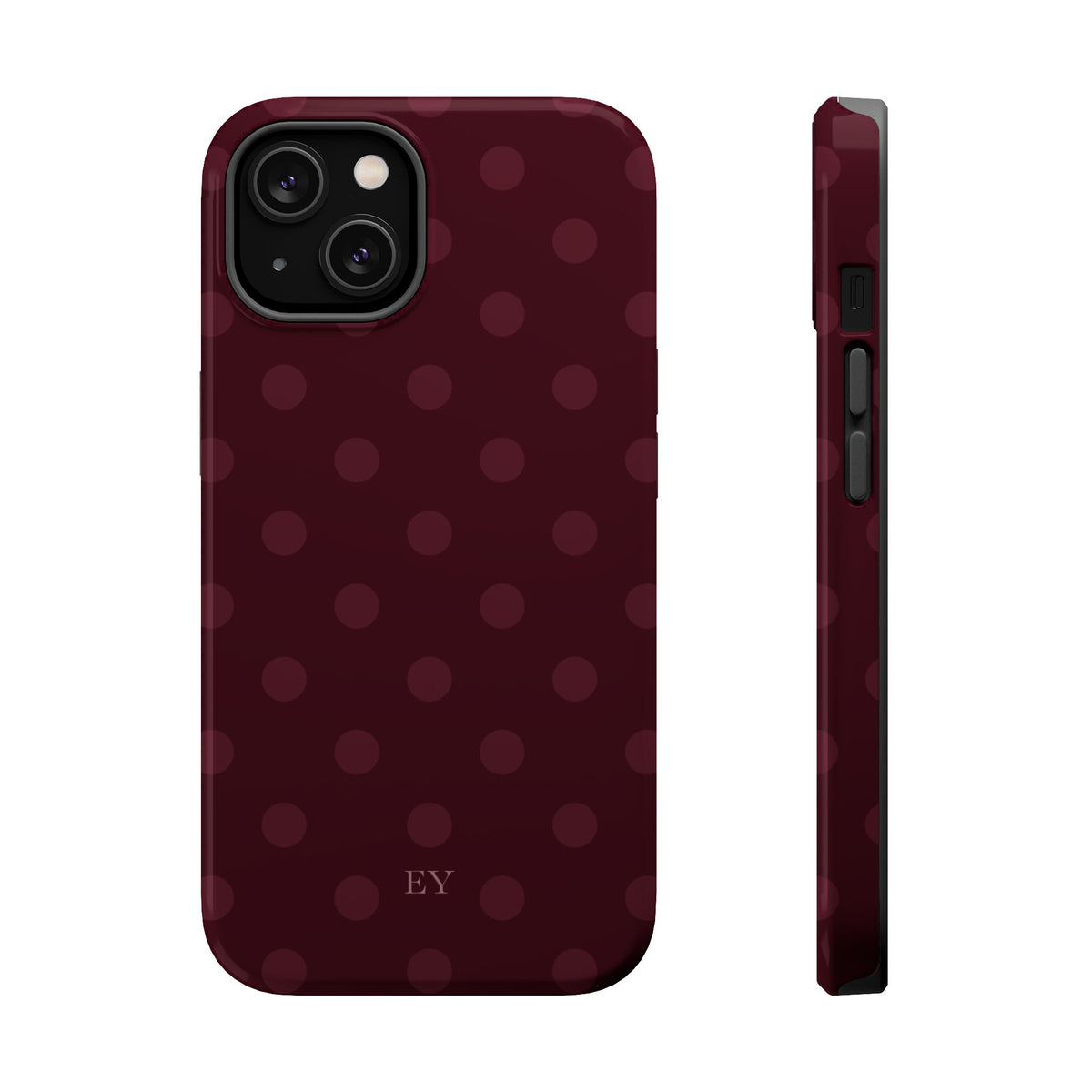 Custom Initials Burgundy Polka Dots iPhone Case