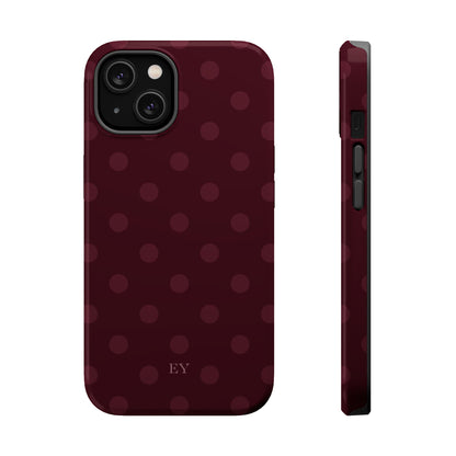 Custom Initials Burgundy Polka Dots iPhone Case