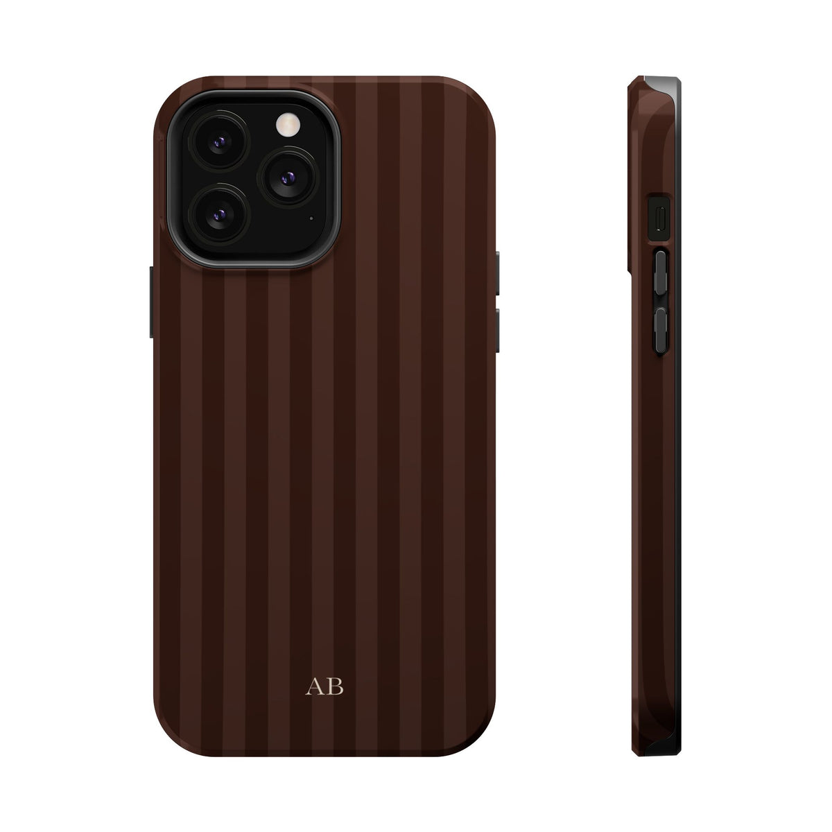 Custom Initials Mocha Stripes iPhone Case