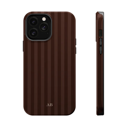 Custom Initials Mocha Stripes iPhone Case