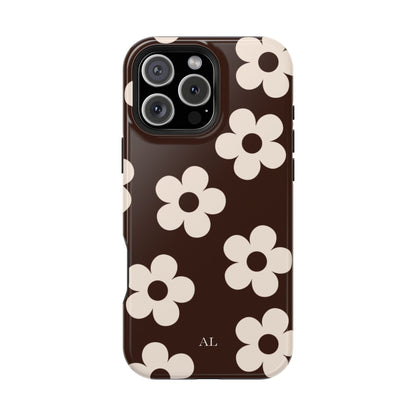 Custom Initials Cocoa Flowers iPhone Case