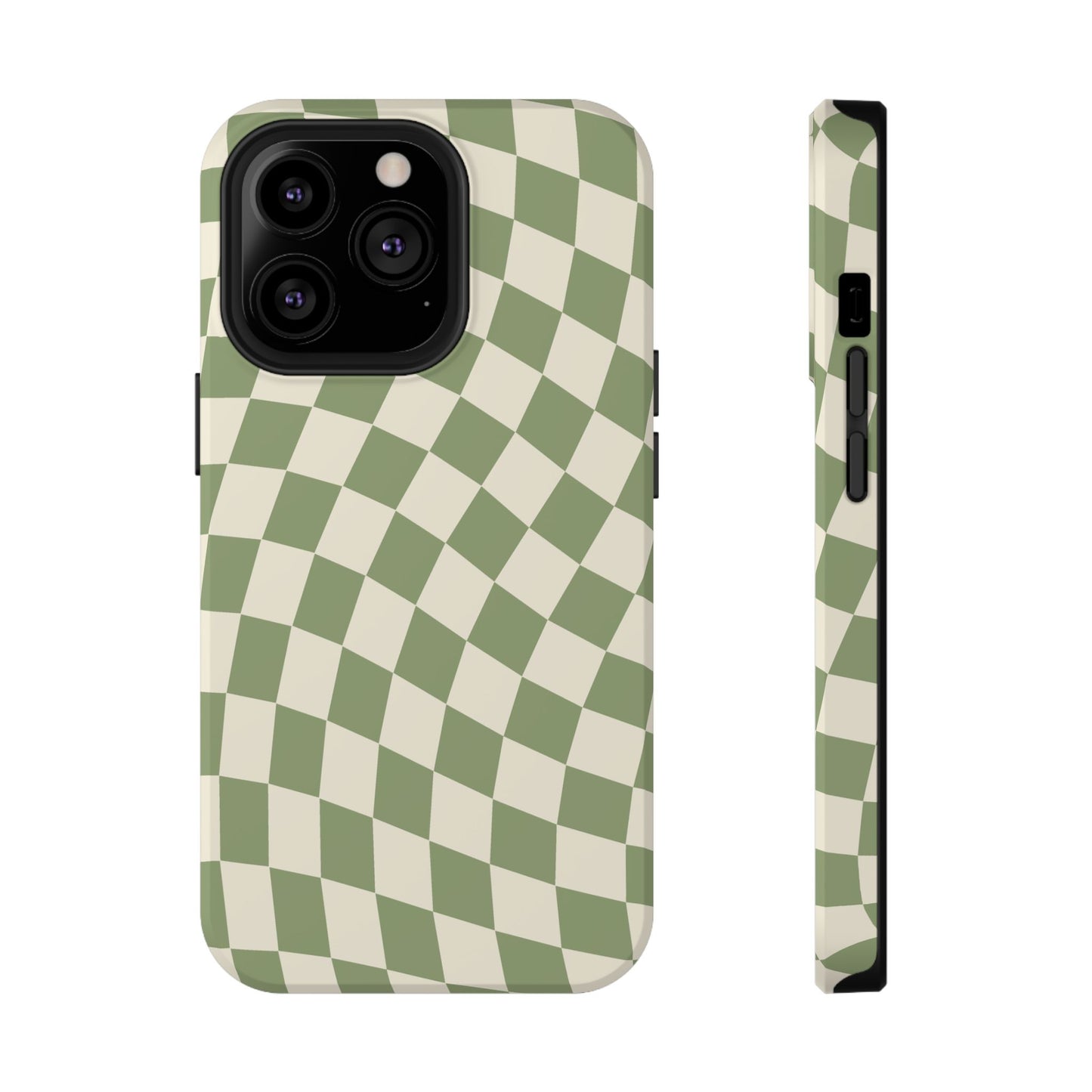 Green & Beige Wavy Checkered iPhone Case