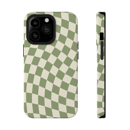 Green & Beige Wavy Checkered iPhone Case