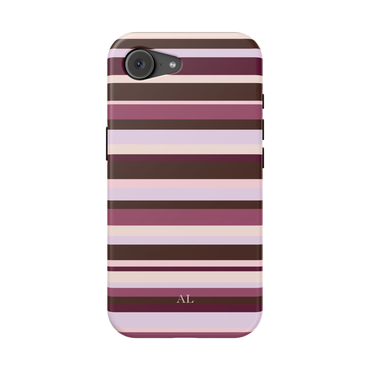 Custom Initials Berry Mocha Stripes iPhone Case