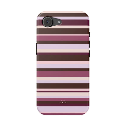 Custom Initials Berry Mocha Stripes iPhone Case