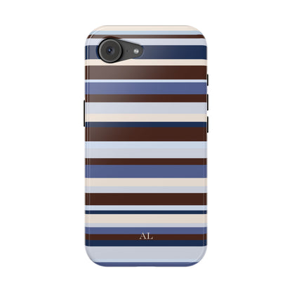 Custom Initials Blueberry Mocha Stripes iPhone Case