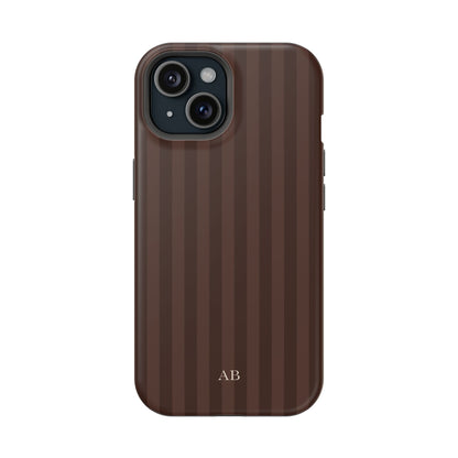 Custom Initials Mocha Stripes iPhone Case