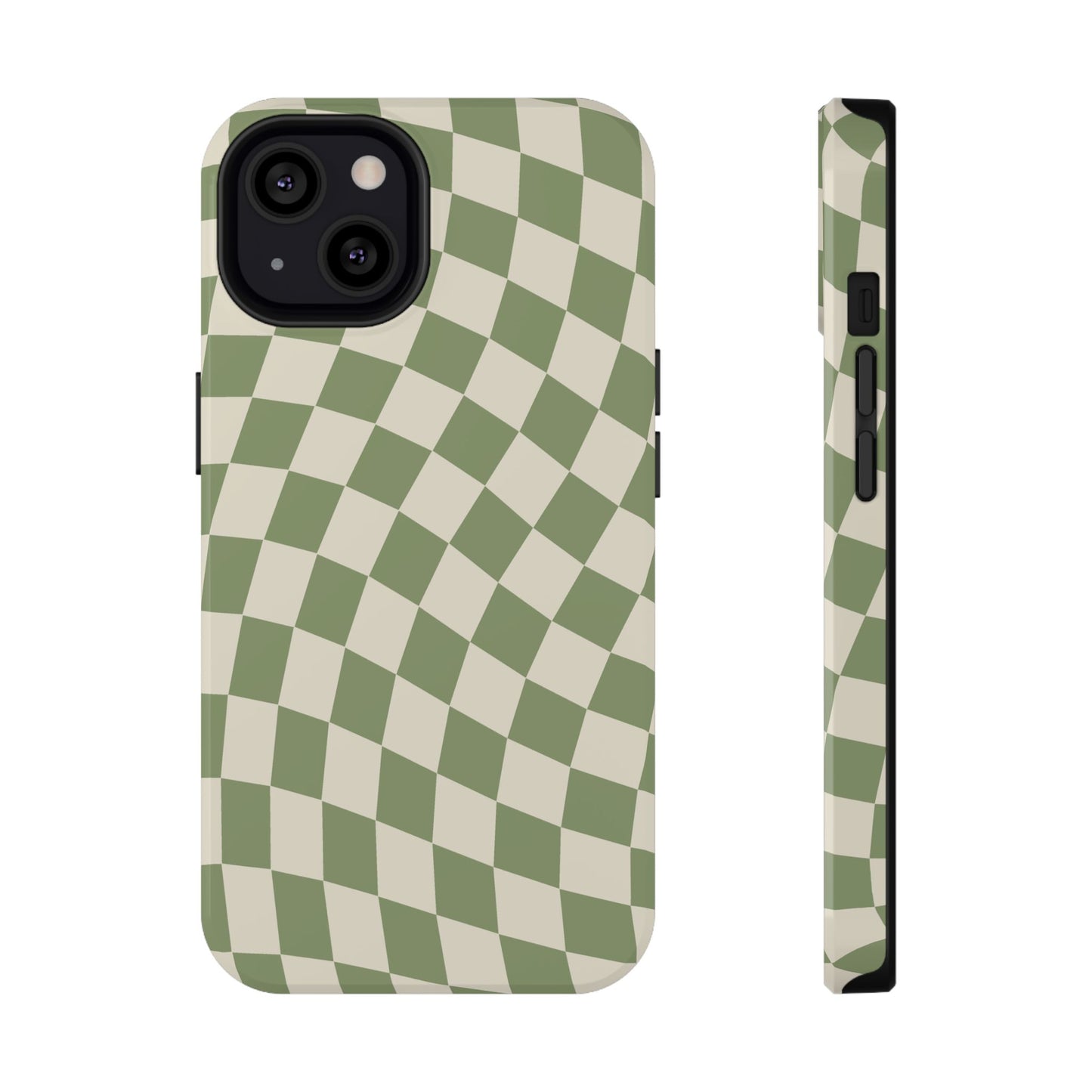 Green & Beige Wavy Checkered iPhone Case