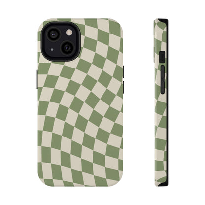 Green & Beige Wavy Checkered iPhone Case