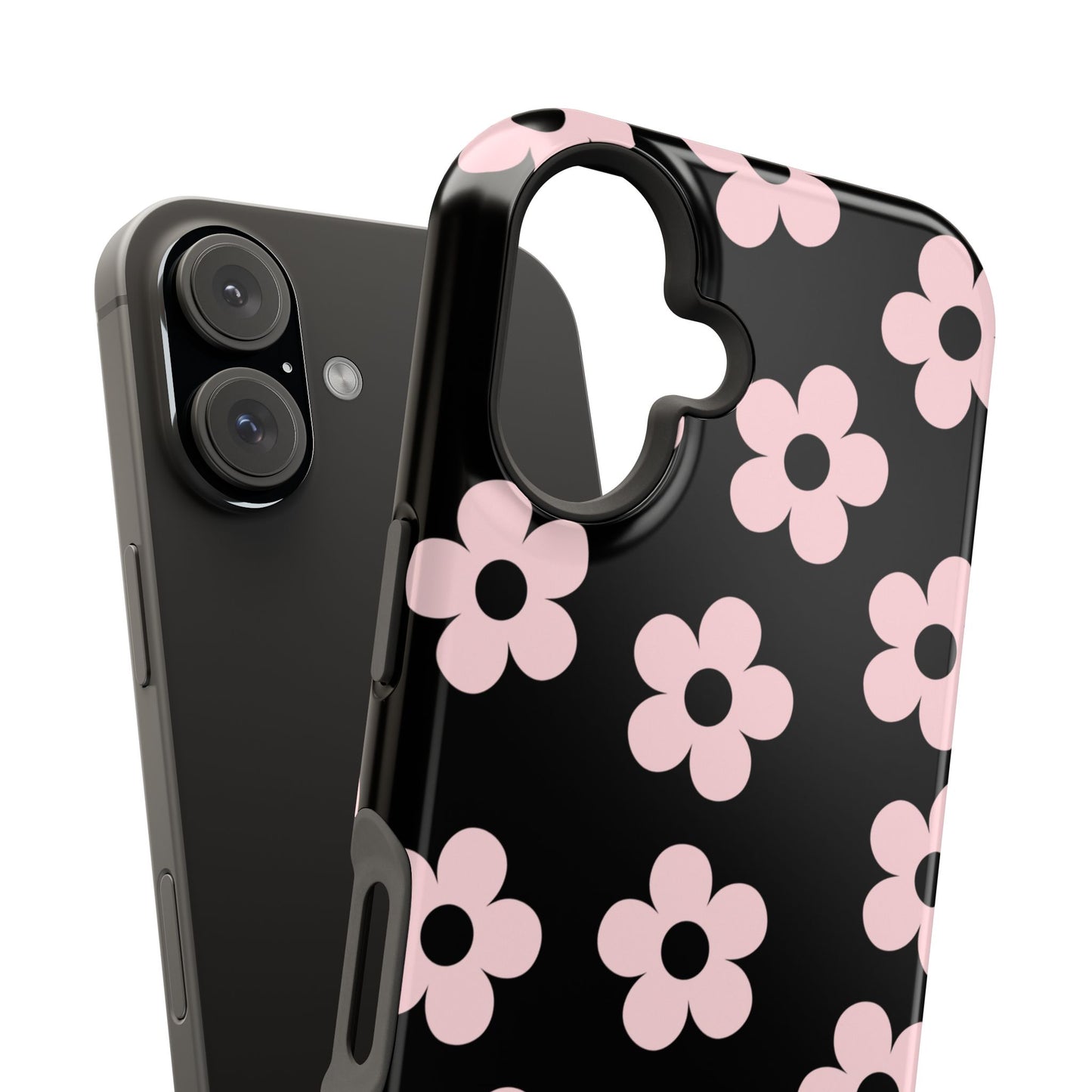 Black & Pink Retro Flowers iPhone Case
