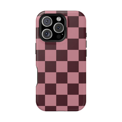Burgundy & Pink Checkered iPhone Case