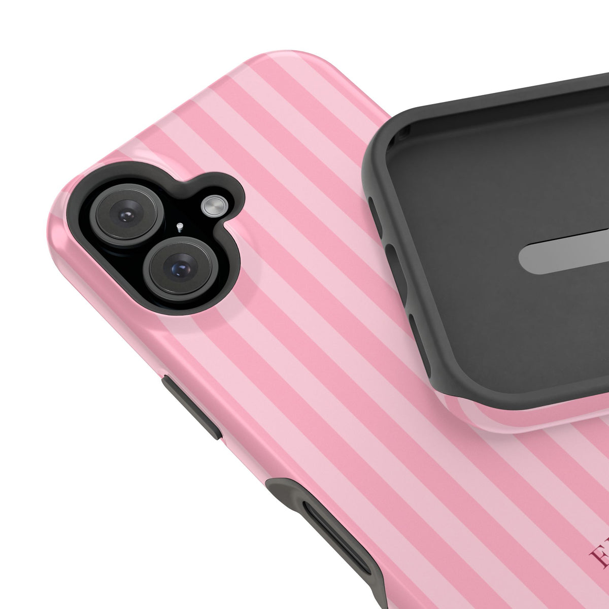 Custom Initials Pink Stripes iPhone Case
