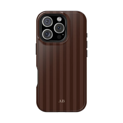 Custom Initials Mocha Stripes iPhone Case