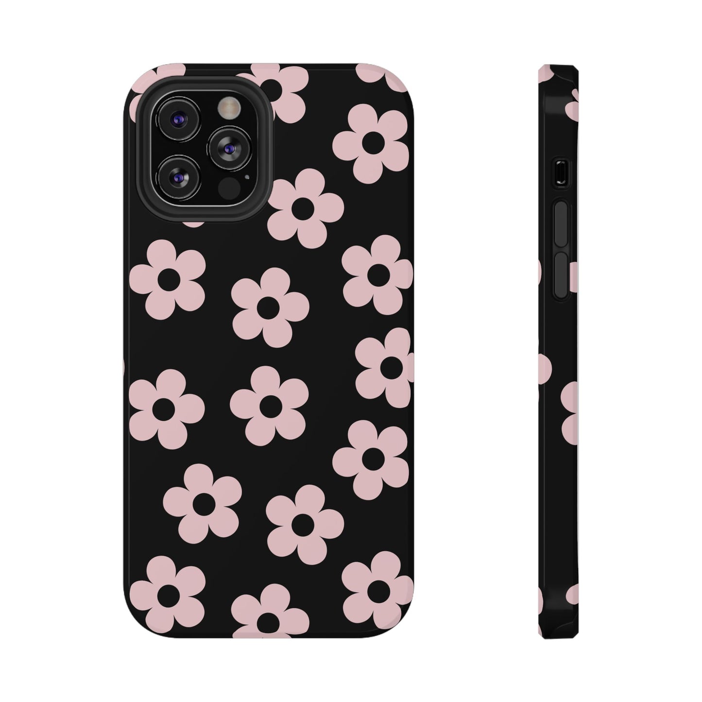Black & Pink Retro Flowers iPhone Case