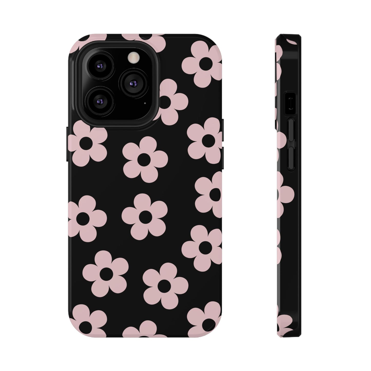 Black & Pink Retro Flowers iPhone Case