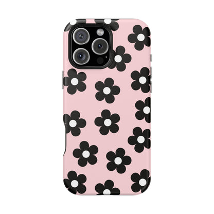 Pink & Black Retro Flowers iPhone Case