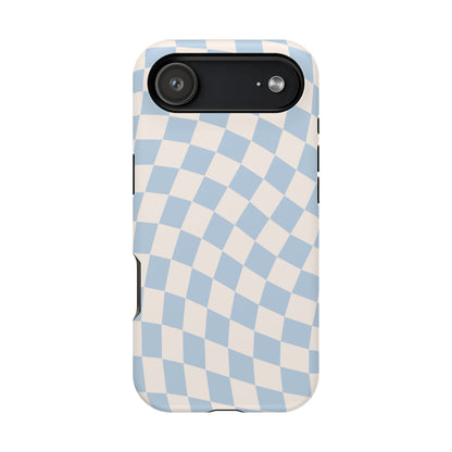 Blue & Beige Wavy Checkered iPhone Case
