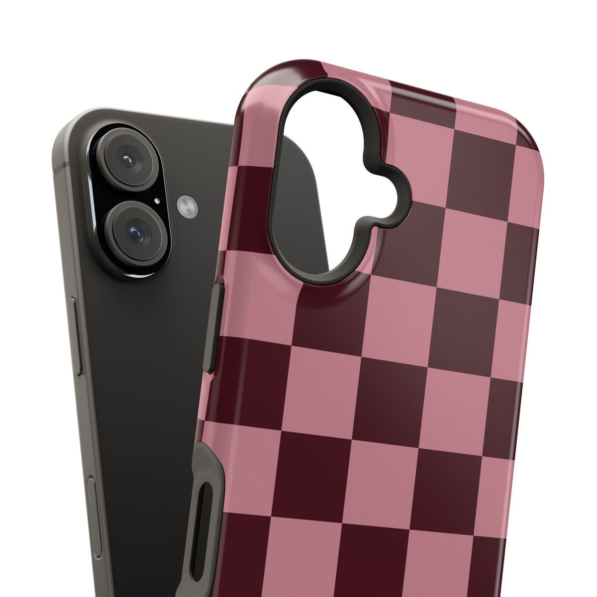 Burgundy & Pink Checkered iPhone Case