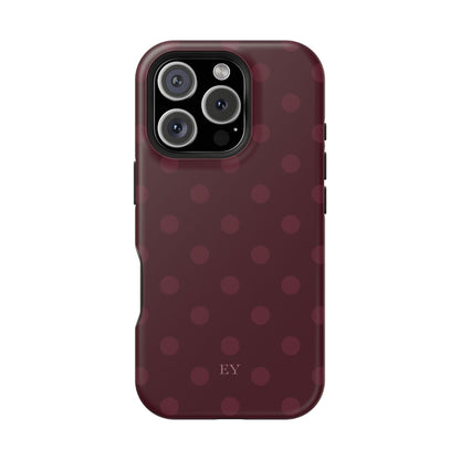 Custom Initials Burgundy Polka Dots iPhone Case