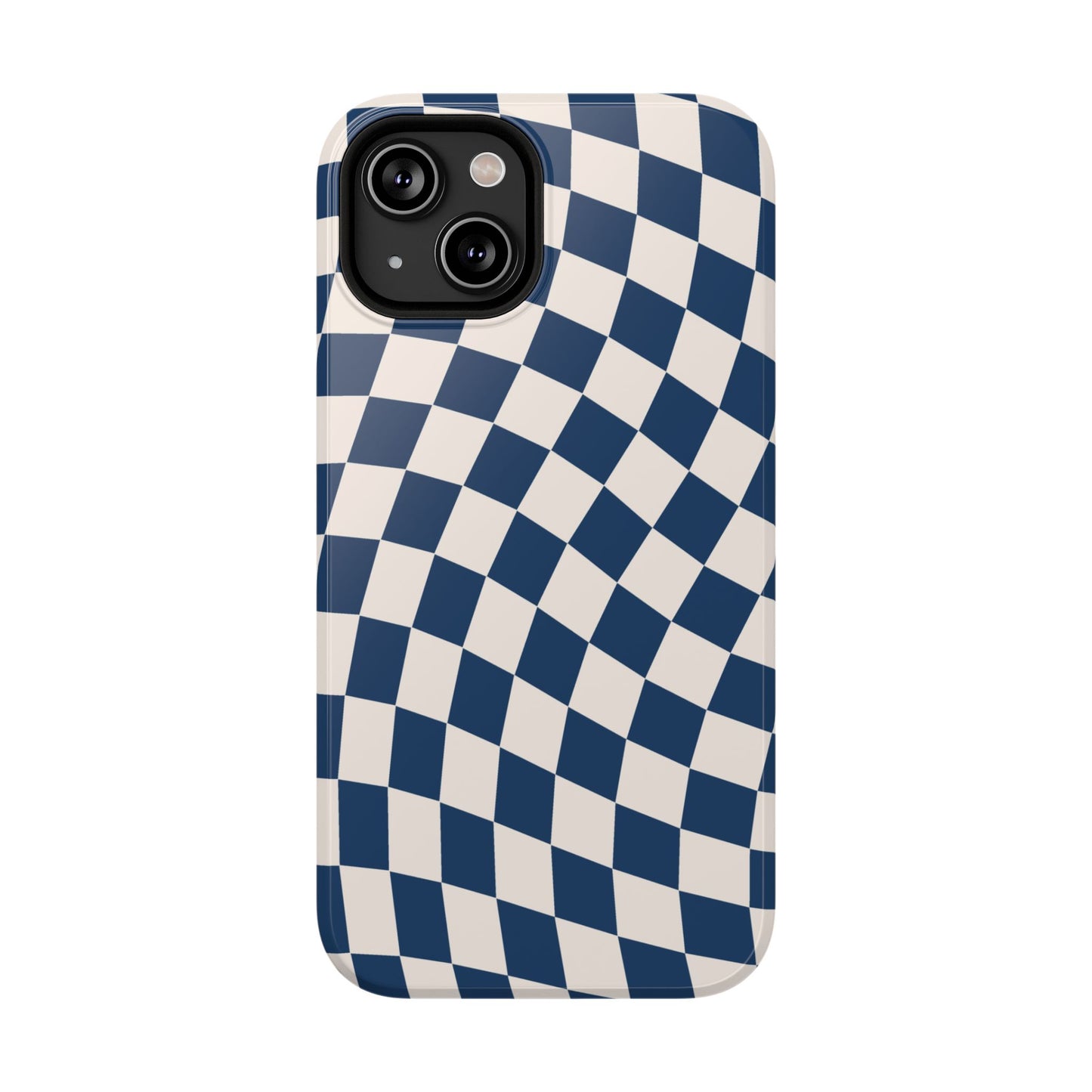 Navy & Beige Wavy Checkered iPhone Case