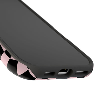 Pink & Black Wavy Checkered iPhone Case