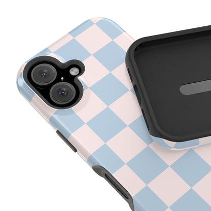 Light Pink & Blue Checkered iPhone Case