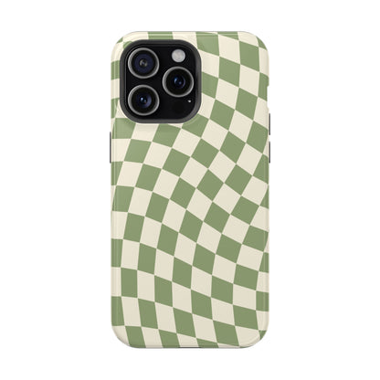 Green & Beige Wavy Checkered iPhone Case