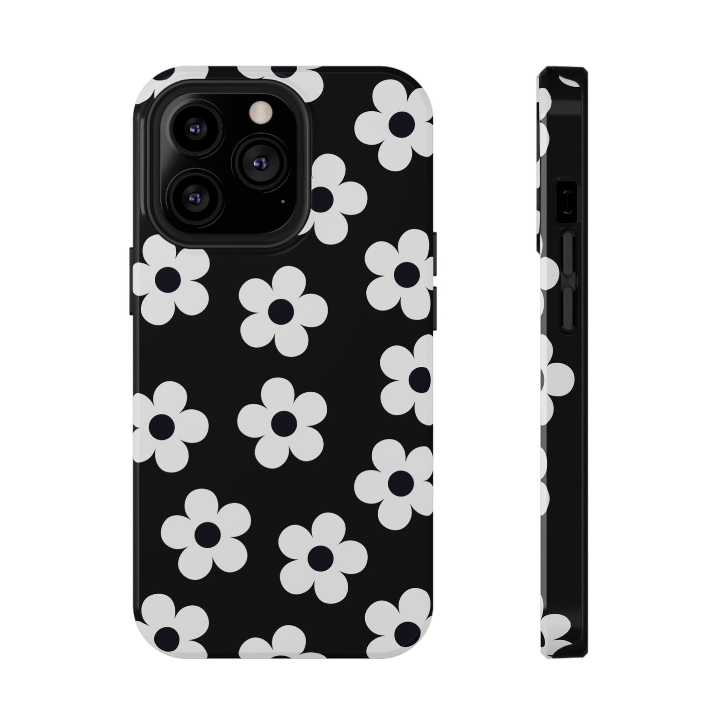 Black Retro Flowers iPhone Case