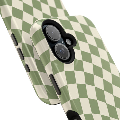 Green & Beige Wavy Checkered iPhone Case