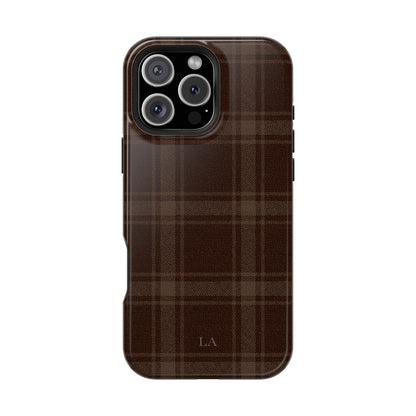 Custom Initials Cocoa Plaid iPhone Case
