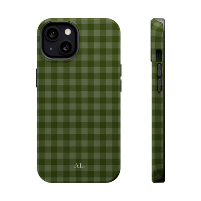 Custom Initials Green Gingham iPhone Case