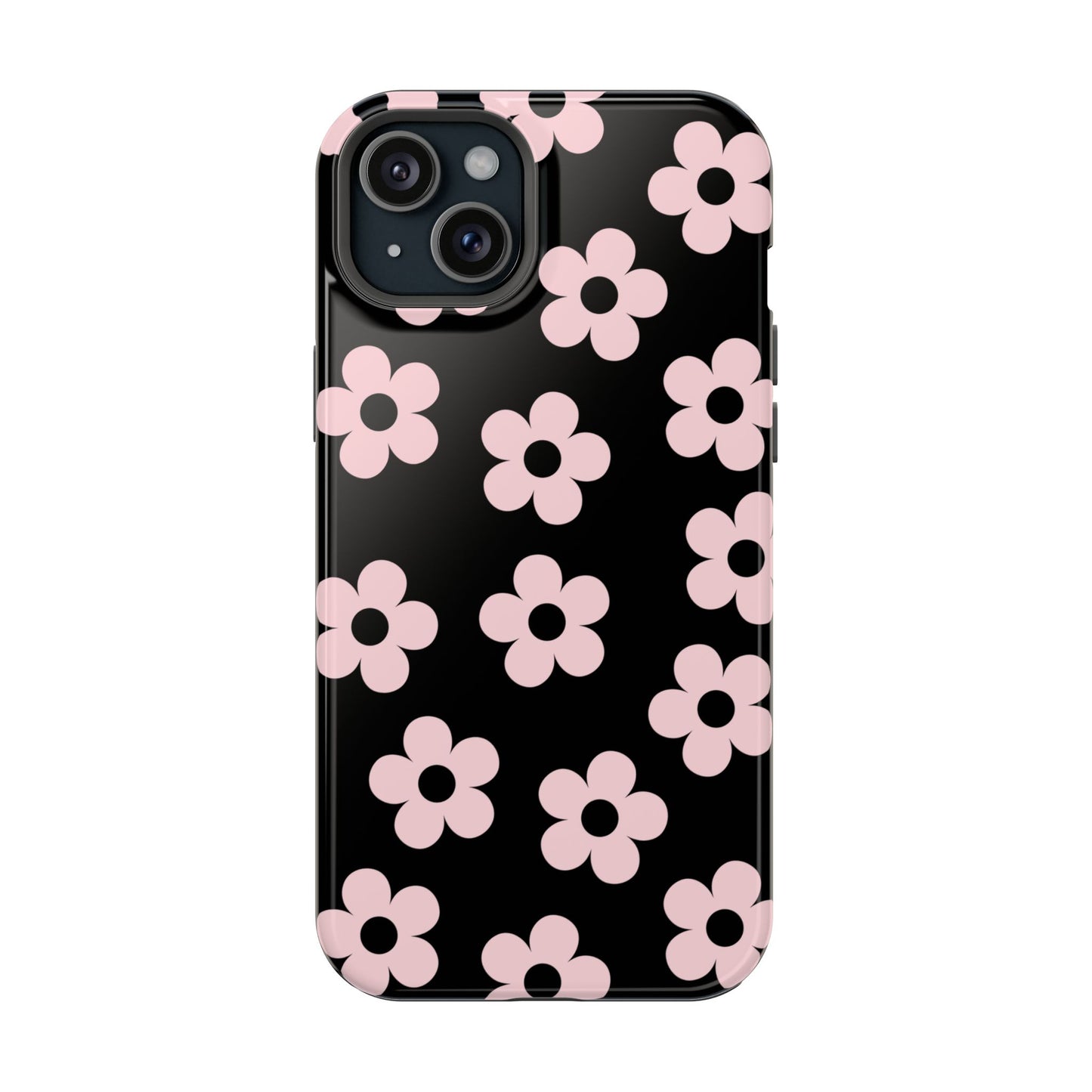 Black & Pink Retro Flowers iPhone Case