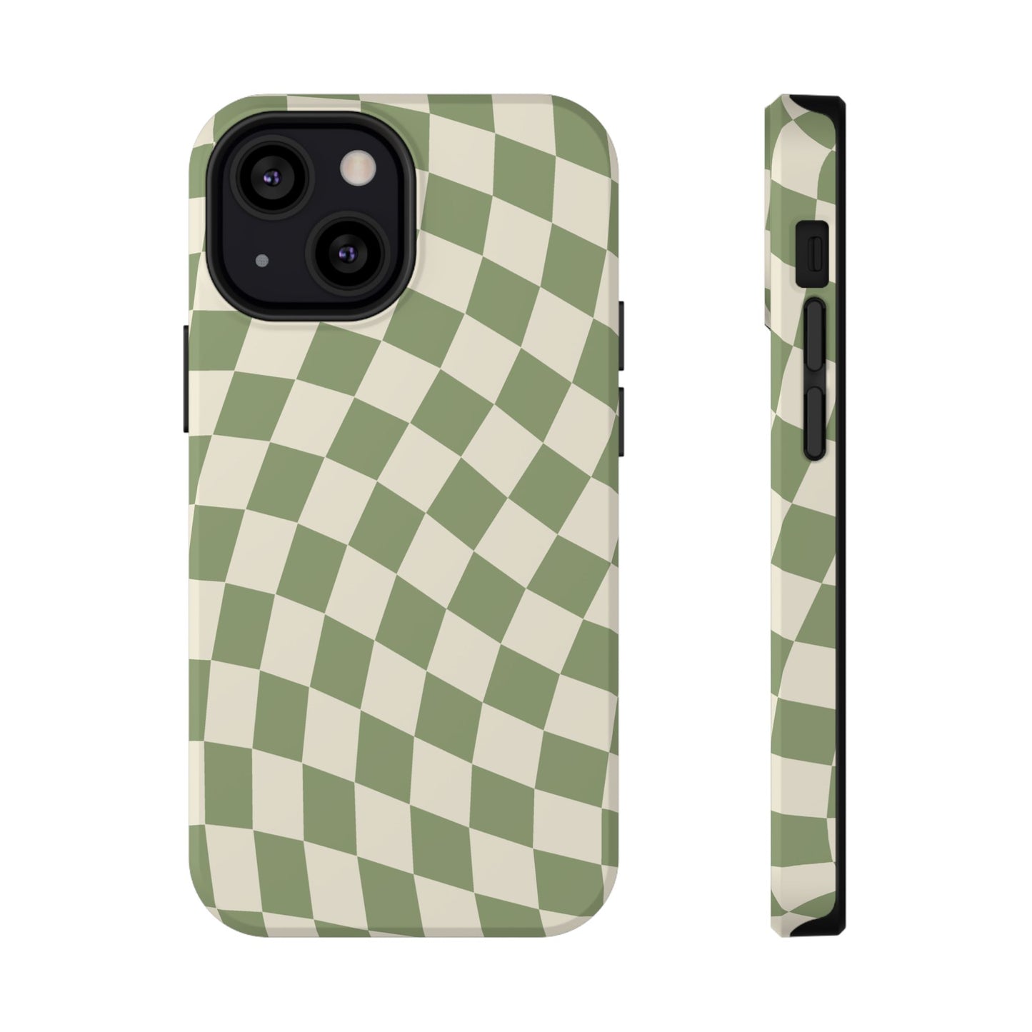 Green & Beige Wavy Checkered iPhone Case