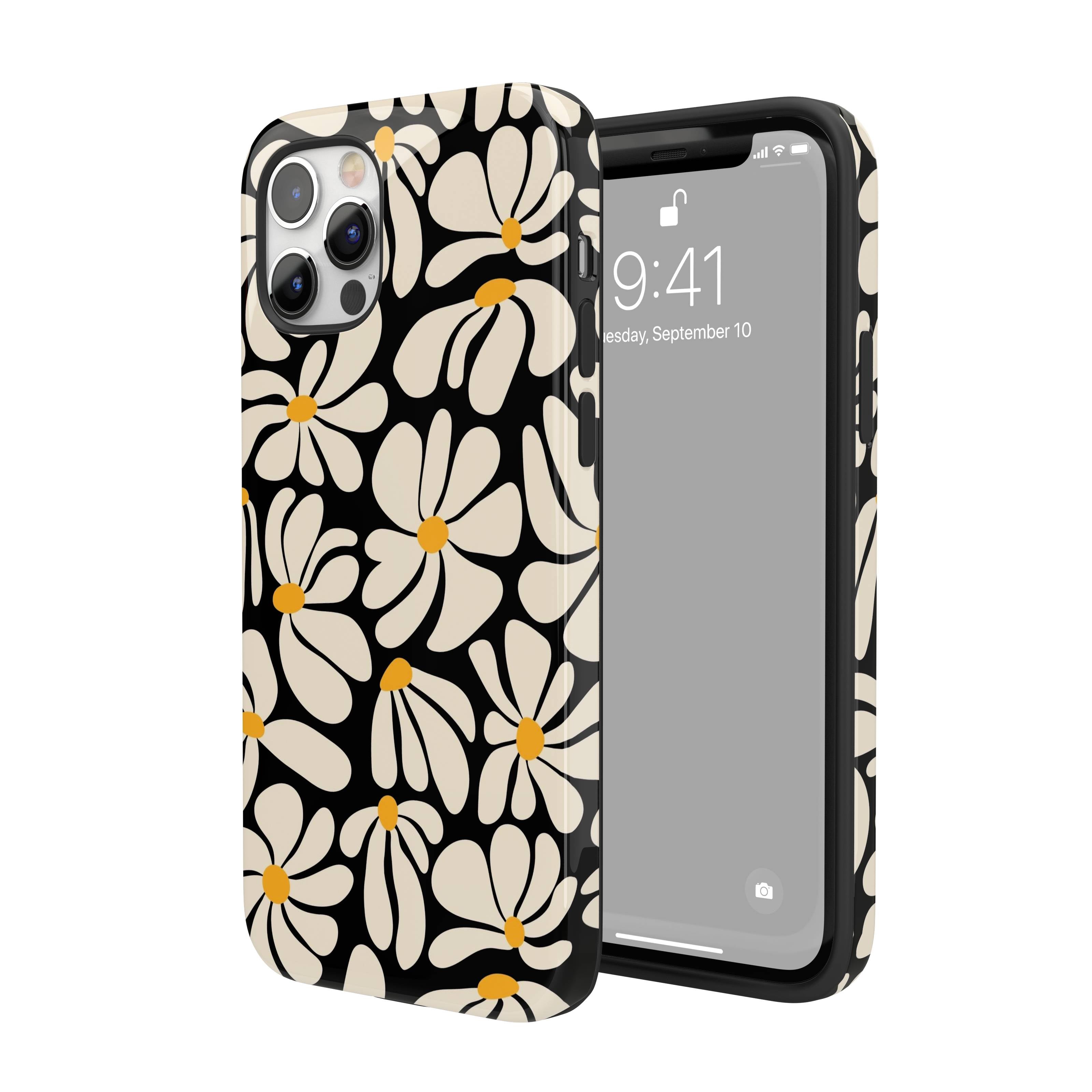 Black Retro Flowers iPhone Case