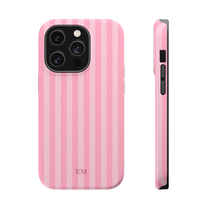 Custom Initials Pink Stripes iPhone Case