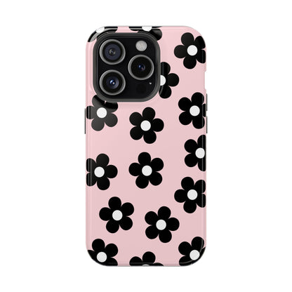 Pink & Black Retro Flowers iPhone Case