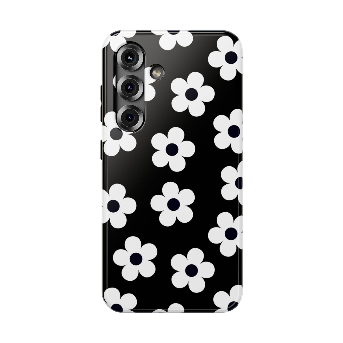 Black Retro Flowers Samsung Case