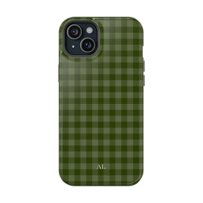 Custom Initials Green Gingham iPhone Case